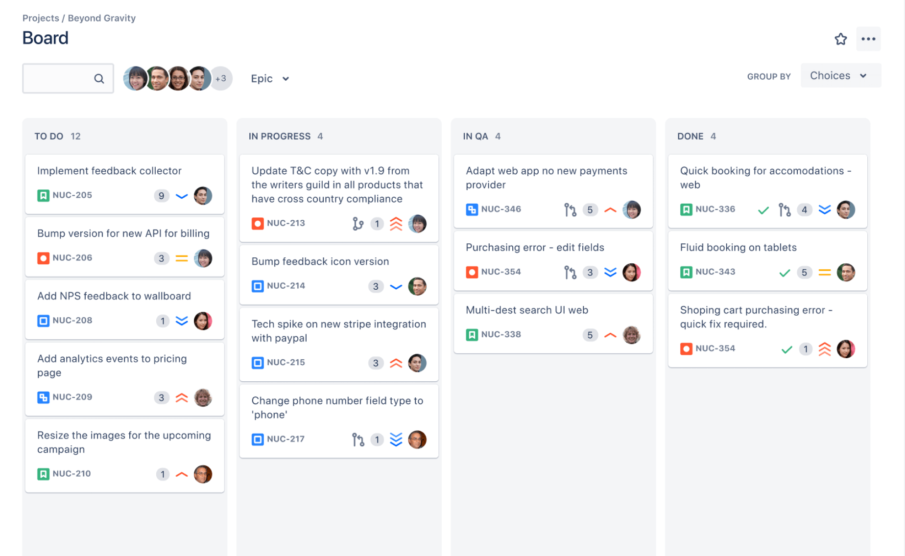 Screenshot eines kanban boards in Jira Software